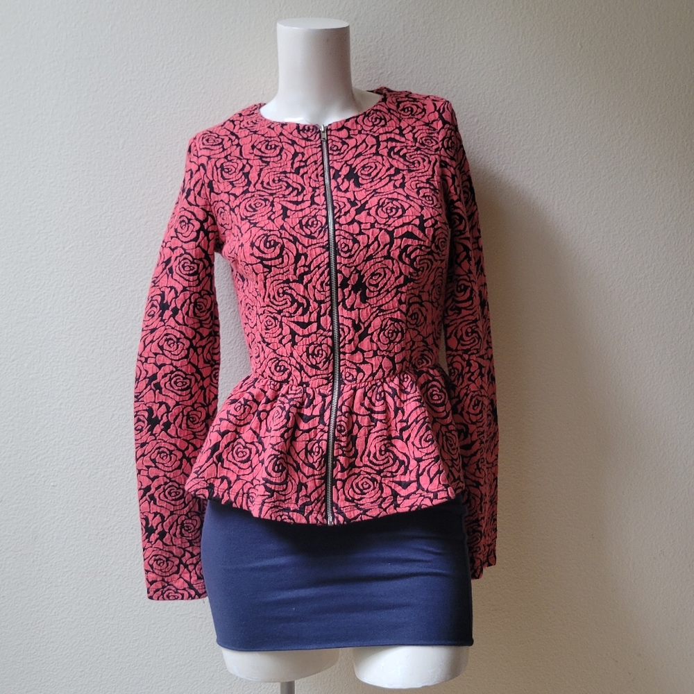 Roses Zip-Up Peplum Top